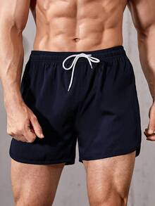 Manfinity Sport Corelite Quần short thể thao giản dị tối giản màu trơn phong cách bạn trai dành cho nam, quần áo tập gym - Màu xanh hải quân - Xem 3