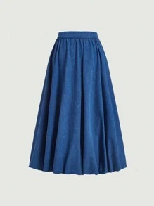 SHEIN MOD تنورة جينز كاجوال ذات كشكشة للنساء ، أزرق - أزرق متوسط - مشاهدة 2