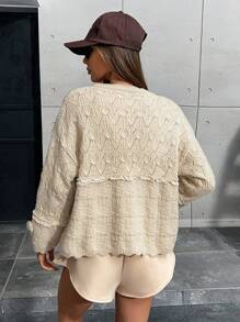 Aveloria 2pcs Solid Color Elegant Floral Decor Cardigan & Tank Top Sweater Set For Women, Autumn