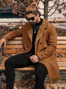 Manfinity CasualCool Chaqueta casual de doble botonadura de unicolor para hombres, para el otoño/invierno, combina y combina la ropa de otoño para hombres, abrigo caqui de invierno para hombres, abrigo cálido de felpa