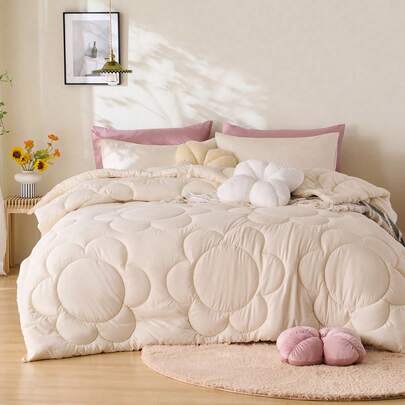 1件装蓬松保暖四季通用花卉图案被芯，如云般柔软的羽绒替代被芯，适用于单人床、双人床、大号双人床、特大号双人床，通过Oeko-Tex认证