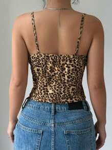 SHEIN Unity 女士时尚蕾丝边系带豹纹荷叶边吊带背心 - 彩色 - 查看 2