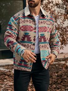 Manfinity Homme Men's Full Print Front Zip Up Casual Jacket, Long Sleeve,Winter Men Jacket,Fall Men Clothes,Men's Casual Elements Jacket - Multicolor - View 1