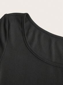 SHEIN EZwear ชุดมินิแขนระบาย สีพื้น สง่างาม สำหรับฤดูใบไม้ผลิ/ใบไม้ร่วง - สีดำ - ดู 4
