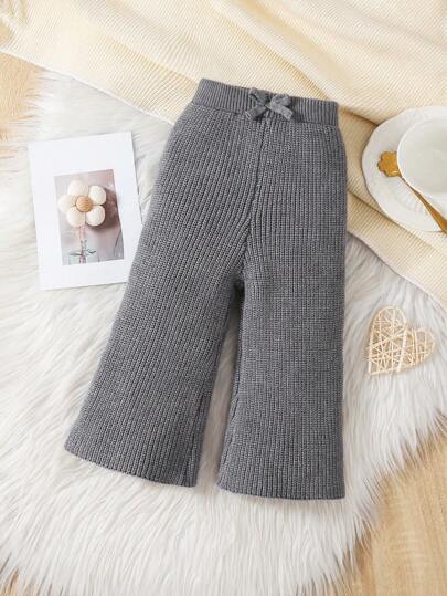 SHEIN Vintaside Kids 2 Stücke braune gestrickte weite Hosen für Baby Mädchen, warm & bequem, modisch, geeignet für täglichen Gebrauch, Ausgänge und Reisen