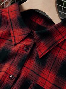 Calvaya Camisa a cuadros de manga larga con bolsillo delantero y botones, para uso diario casual, ropa para Año Nuevo de talla grande - Rojo - Ver 7