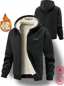 Manfinity Homme Men's Hooded Thermal Thermal Lined Jacket, Black Zip-Up Knit Jacket, Autumn/Winter - Black - View 6