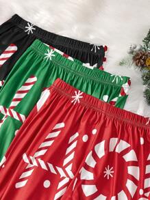 Santa Claus Pattern Ladies Sleepwear Bottom, Christmas ,3 Pcs - Multicolor - View 6