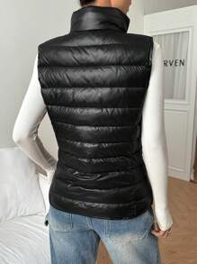 SHEIN EZwear Women's Solid Color Stand Collar Zip-Up Casual Down&Feathers Vest Jacket, Winter