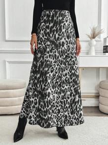 SHEIN LUNE High Waist Leopard Print Maxi Length Elegant Skirt - Multicolor - View 3
