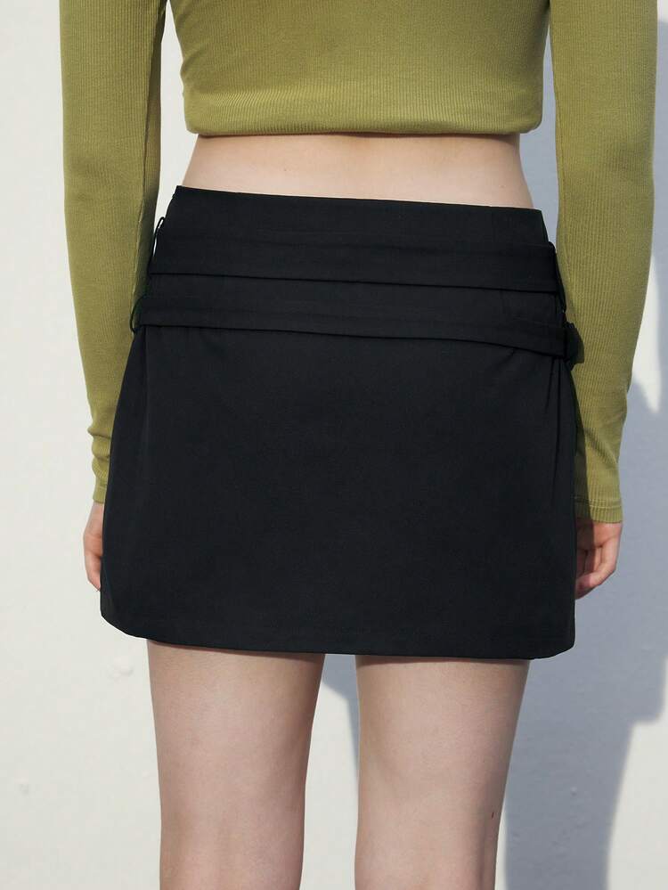 SHEIN Maija Gonna casual da donna di colore nero tinta unita, con design in vita con gommini, adatta per l'autunno