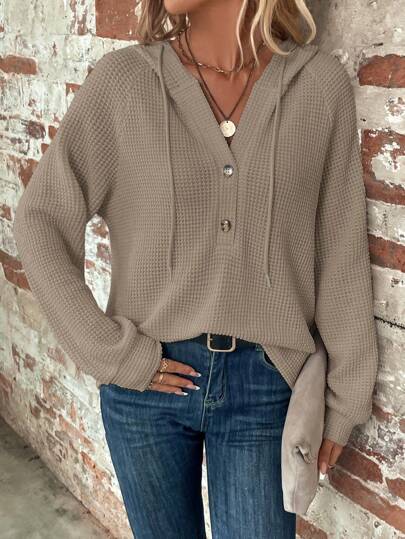 SHEIN Clasi Plain Style Solid Color Hooded Long Sleeve Pullover Sweatshirt,Long Sleeve Tops In Fall/Winter