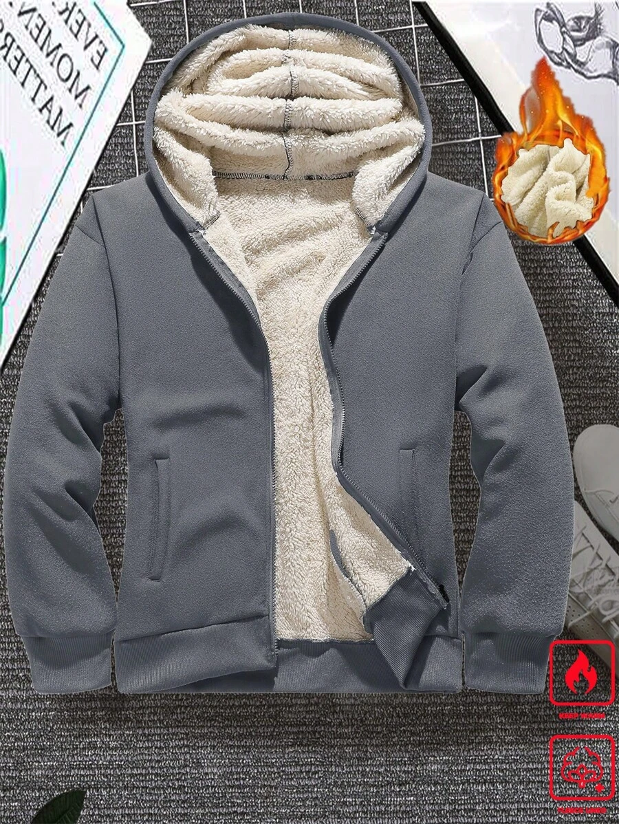 Manfinity Homme Men's Solid Color Long Sleeve Hooded Casual Fleece Sweatshirt, For Fall Winter - Grey - View 1