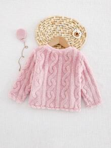 Cozy Pixies 女婴泰迪熊图案保暖衬里圆领运动衫