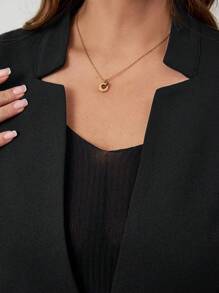 SHEIN Clasi Tailleur elegante da donna, completo con blazer a maniche lunghe con volant in colore unito e gonna a matita, abbigliamento da lavoro per taglie forti - nero - Visualizzare 4