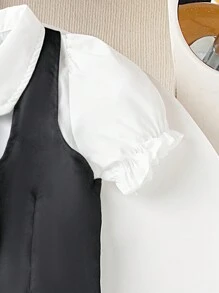 SHEIN 2 件套年轻女孩衬衫领带背心和裙子套装，2024 年夏季新款优雅学院风舒适别致服装 - 黑色 - 查看 3