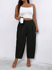 Celure Pantalones informales de talla grande, de unicolor, con cintura elástica y holgados, de 3/4