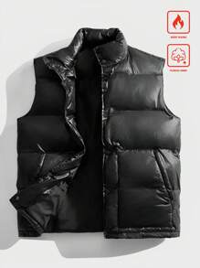 Manfinity VCAY 男士梭织修身立领商务休闲无袖夹克适合秋冬季节 - 黑色 - 查看 1