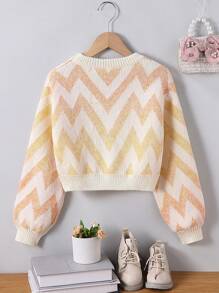 Sparklyn Tween Girls' Casual Wavy Stripe Round Neck Drop Shoulder Knit Sweater, Autumn/Winter - Multicolor - View 2