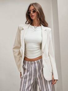 COSMINA COSMINA Autumn/Winter Women  Plain Round Collar Long Sleeve Single Button Casual Blazer Jacket