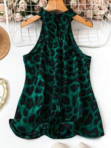 SHEIN LUNE 大码全印花无袖领衬衫 - 綠色 - 查看 2