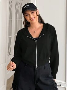 SHEIN EZwear Sudadera con capucha y cremallera de manga larga y corta talla grande