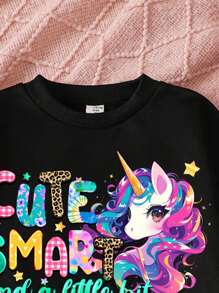 SHEIN Leap Crew 3pcs/Set Girls Casual Cute Cartoon Cat, Unicorn, Rabbit Animal Pattern White, Black, Pink Comfortable Knit Long Sleeve Sweatshirts, Suitable For Autumn/Winter, Toddler, Young Girl - Multicolor - View 3