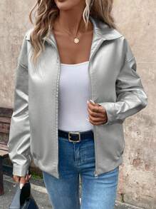SHEIN LUNE Giacca rivestita in argento per le uscite casual da donna, autunno inverno - Argento - Visualizzare 6