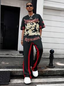 Manfinity Streetrush 2 pièces Ensemble de T-shirt décontracté ample et pantalon pour hommes, vêtements d'Halloween, vêtements pour hommes, deux pièces pour hommes, survêtement pour hommes