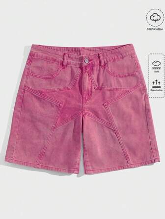 Street Life Pantalones cortos vaqueros de hombre con bolsillos sesgados y estampado de estrellas