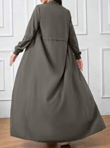 Al Najma Thời trang nữ giản dị thanh lịch quyến rũ dài tay có khóa kéo abaya, giản dị thể thao cổ đứng khóa kéo phía trước abaya cho thường ngày/công sở/trở lại trường học - Màu xám đen - Xem 2