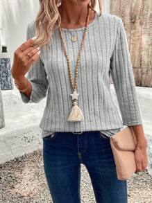 EMERY ROSE Áo thun nam cổ tròn, tay 3/4, thường ngày, có gân, mùa thu - Xám - Xem 1