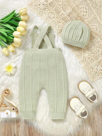 Newborn Baby Girl Wide Strap Button Casual Knit Romper