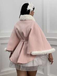 Flirla Plus Size Solid Color Patchwork Tie-Front Casual Jacket - Dusty Pink - View 2