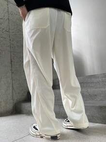 Manfinity Hypemode Solid Color Drawstring Pocket Casual Wide Leg Pants