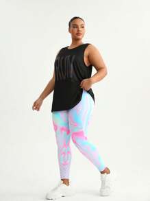 SHEIN Sports 女士字母印花无袖上衣和紧身裤套装 - 彩色 - 查看 5