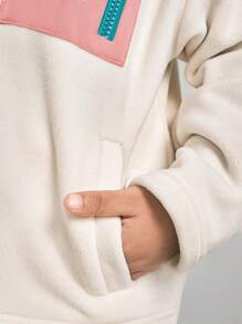 SHEIN Young Girls Color-Block Fluffy Brushed Fleece Letter Print Casual Jacket, Fashionable Street Style - Apricot - View 8