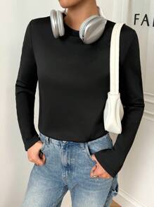 SHEIN EZwear Top casual de manga larga de cuello redondo de unicolor simple