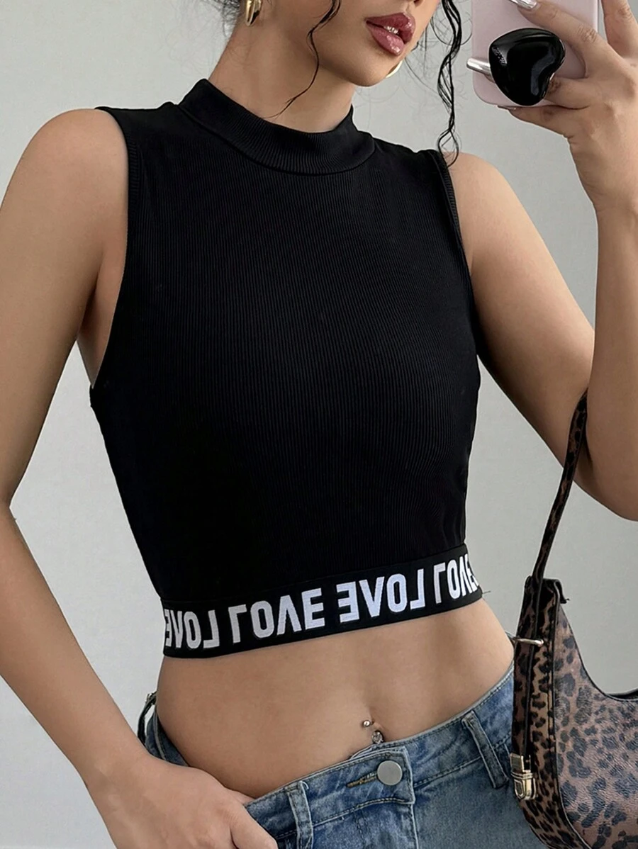 Chiquease 圆领无袖字母印花简约休闲上衣