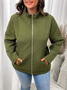 SHEIN LUNE Plus Size Solid Color Zip-Up Long Sleeve Casual Simple Padded Padded Coat Clothes Winter