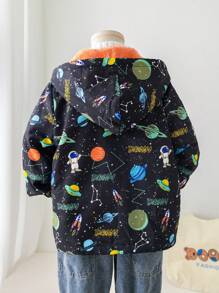 Pacote de 1 peça para meninos jovens, lazer, faculdade, moda confortável, simples, prático, tudo combinando, macio e confortável, com estampa completa de yuavians e estrelas, combinação de padrão, confortável, quente, casaco grosso para o dia, roupas infantis, roupas para meninos, escola, volta às aulas, roupas para meninos, roupas escolares, roupas esportivas, roupas de outono e inverno