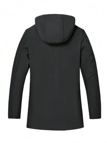 Manfinity Homme Abrigo informal con capucha y cierre de cremallera con cordón para hombre, otoño/invierno - Negro - Ver 2