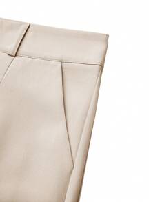 SHEIN Clasi Women Solid Color Pleated Wide Leg Loose Casual Work Pants Fall Cloth For Women - Khaki - View 5