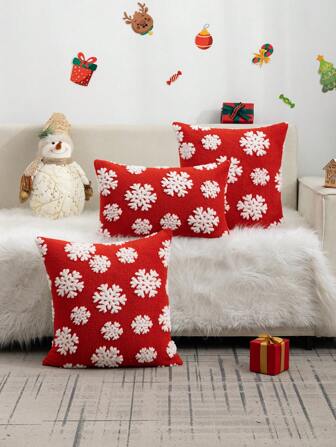1pc Christmas Tree, Deer & Snowflake Plush Pillow Cover, Suitable For Living Room, Bedroom, Decoration Year-Round