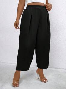 Celure Pantalones informales de talla grande, de unicolor, con cintura elástica y holgados, de 3/4