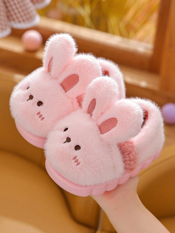 1 Pair Bunny Plush Flat Cute Children Indoor Slippers, Suitable For Winter