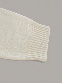 SHEIN Unity Cárdigan de manga larga con cuello en V, abotonado delantero y aplicación floral para mujer - Beis - Ver 3