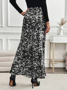 SHEIN LUNE High Waist Leopard Print Maxi Length Elegant Skirt - Multicolor - View 2