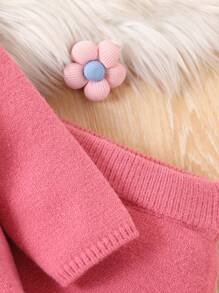 Bộ quần áo len và quần dài cổ bèo nhún ấm áp và thời trang cho bé gái, phù hợp mặc hàng ngày, ngoài trời, du lịch, độc quyền, ở nhà, nhà trẻ và trường học, quần áo mùa đông - Màu Đỏ Sâu - Xem 3