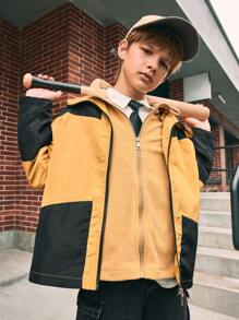 SHEIN Tween Boys Casual Colorblock 2-In-1 Hooded Jacket Autumn Fall - Yellow - View 3